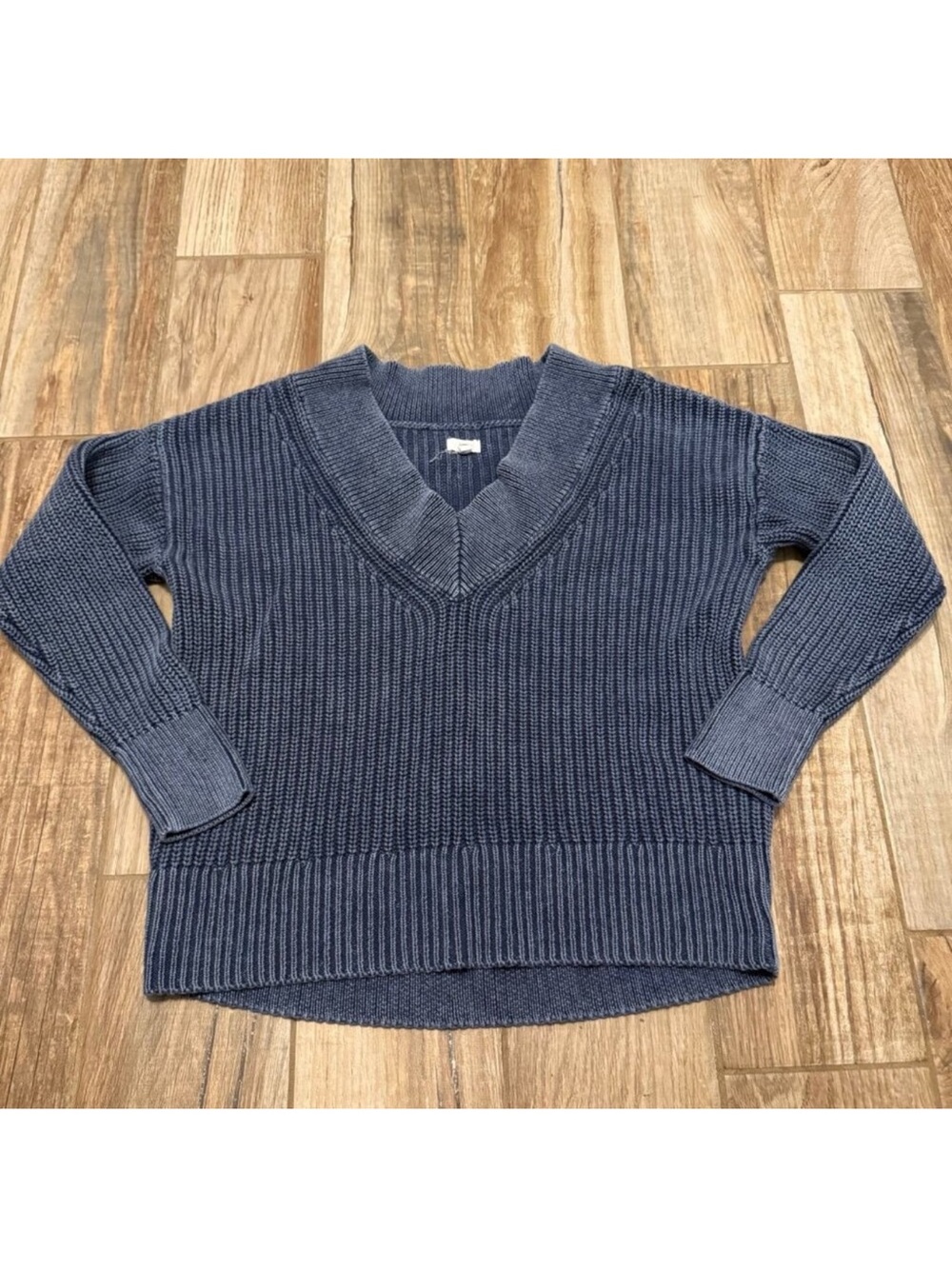 Aerie Women’s Chunky Knit Pullover Sweater Blue Boho V Neck Cozy